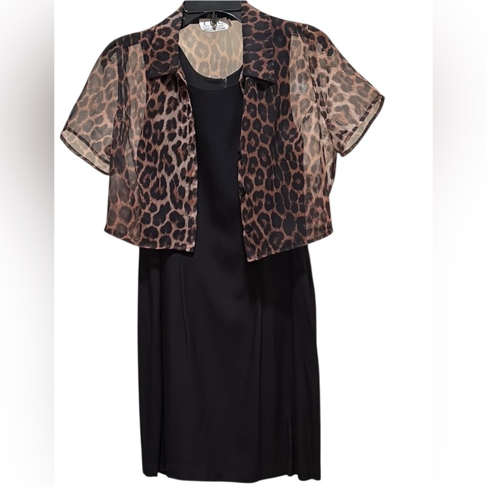 Chico's Leopard Print Sheer Jacket with Black Dress